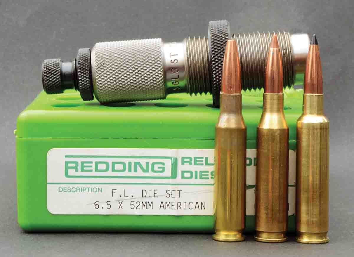 Layne’s original plan was to neck down .308 Winchester cases and call his cartridge the 6.5x51mm American. With no .308 cases on hand, he necked down 7mm-08 Remington brass instead and changed the name to 6.5x52mm American.